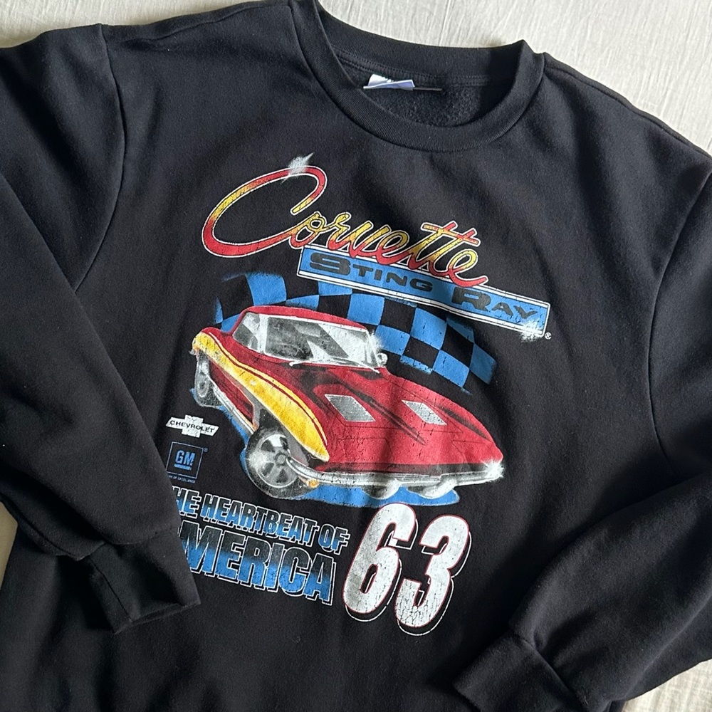 Chevrolet Corvette Sting Ray Graphic Crewneck Sweatshirt Black‎ Men’s Large